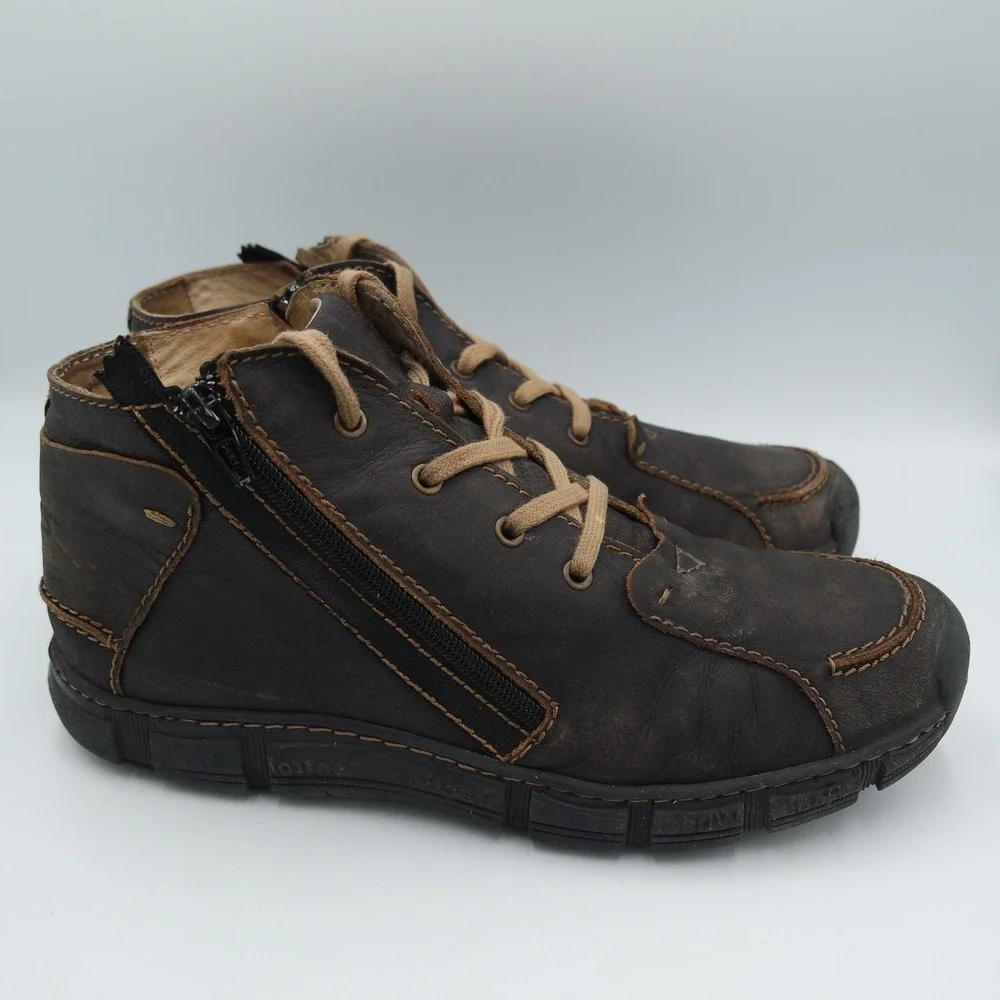 Rovers Brown Leather Side Zip Lace Up Ankle Boots EU 42 Made in Portugal Size 9